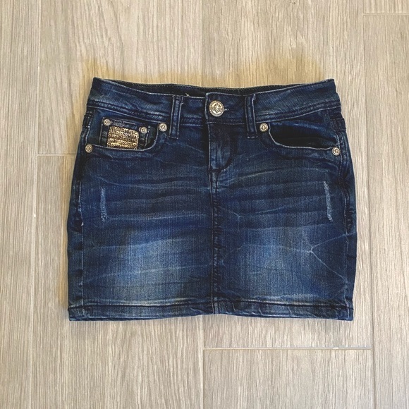 𝅺Grace in LA Embellished Rhinestone Studded  Designer Jean Skirt - Picture 2 of 11